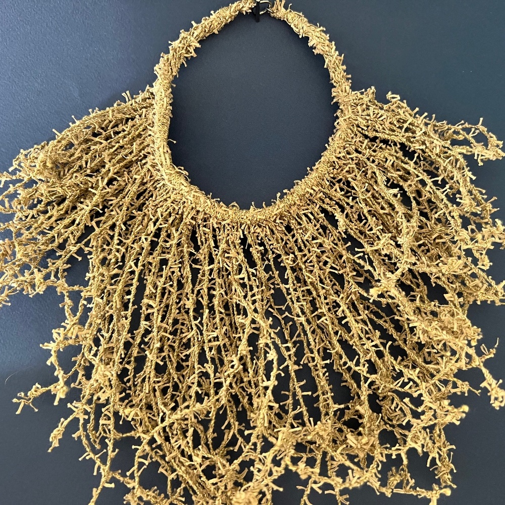 New Without Tags Brunello Cucinelli Textured Fabric Fringe Necklace